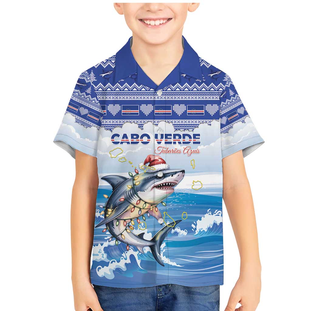 Personalized Cape Verde Football Christmas Family Matching Mermaid Dress and Hawaiian Shirt Feliz Natal Tubaroes Azuis - Wonder Print Shop