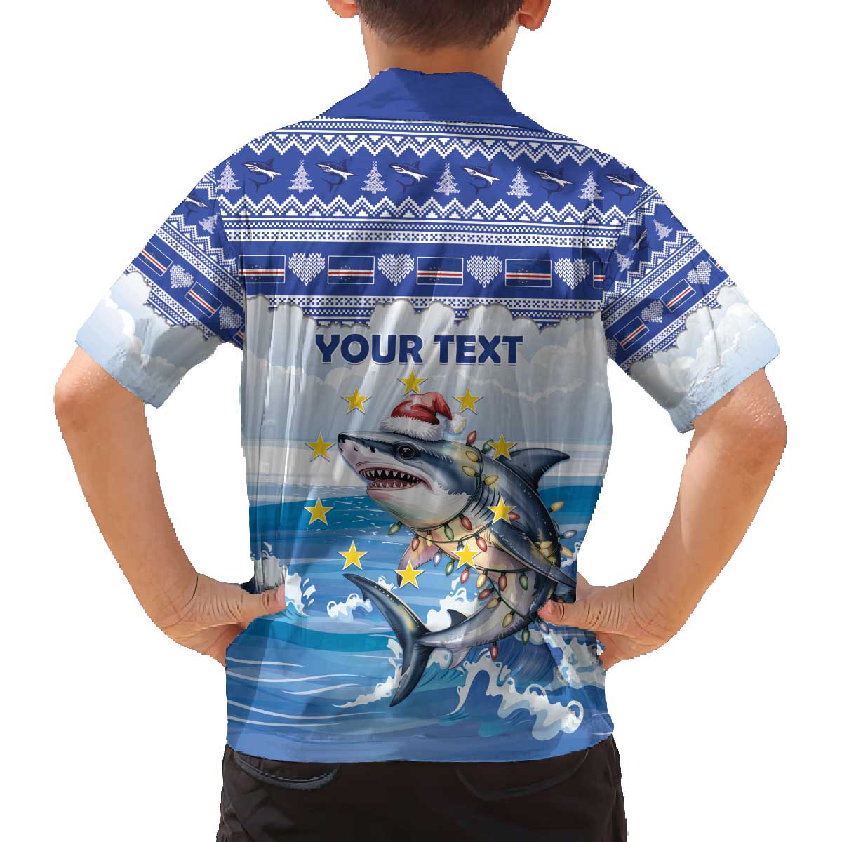 Personalized Cape Verde Football Christmas Family Matching Off The Shoulder Long Sleeve Dress and Hawaiian Shirt Feliz Natal Tubaroes Azuis - Wonder Print Shop