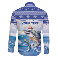 Personalized Cape Verde Football Christmas Family Matching Off The Shoulder Long Sleeve Dress and Hawaiian Shirt Feliz Natal Tubaroes Azuis - Wonder Print Shop