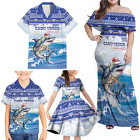 Personalized Cape Verde Football Christmas Family Matching Off Shoulder Maxi Dress and Hawaiian Shirt Feliz Natal Tubaroes Azuis - Wonder Print Shop