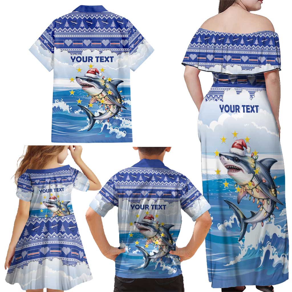 Personalized Cape Verde Football Christmas Family Matching Off Shoulder Maxi Dress and Hawaiian Shirt Feliz Natal Tubaroes Azuis - Wonder Print Shop
