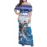 Personalized Cape Verde Football Christmas Family Matching Off Shoulder Maxi Dress and Hawaiian Shirt Feliz Natal Tubaroes Azuis - Wonder Print Shop