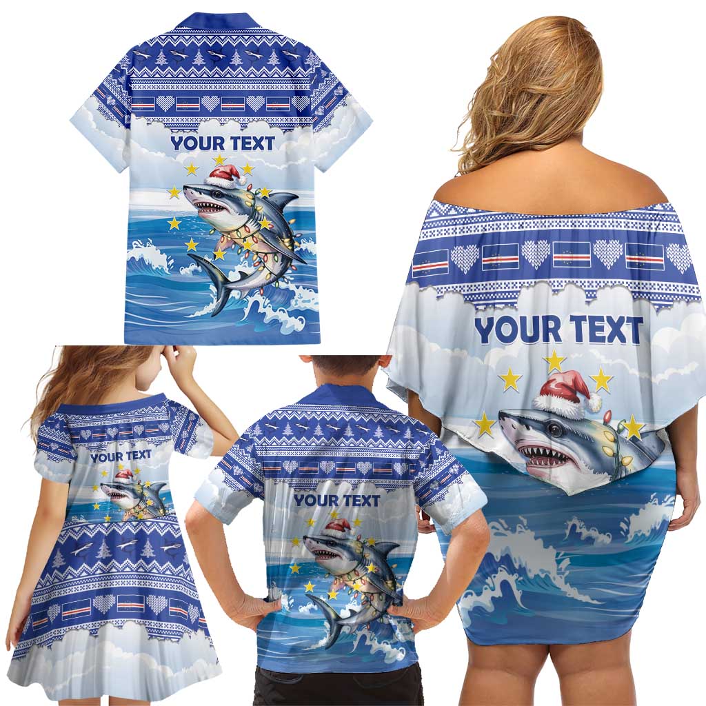 Personalized Cape Verde Football Christmas Family Matching Off Shoulder Short Dress and Hawaiian Shirt Feliz Natal Tubaroes Azuis - Wonder Print Shop
