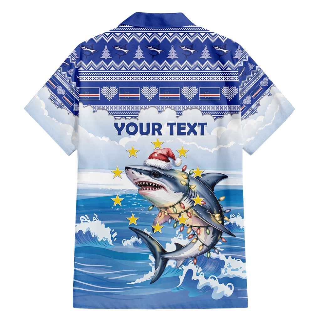 Personalized Cape Verde Football Christmas Family Matching Off Shoulder Short Dress and Hawaiian Shirt Feliz Natal Tubaroes Azuis - Wonder Print Shop