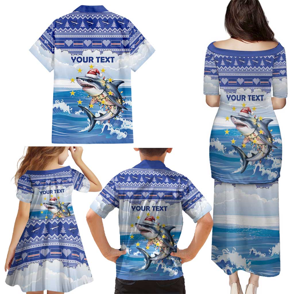 Personalized Cape Verde Football Christmas Family Matching Puletasi and Hawaiian Shirt Feliz Natal Tubaroes Azuis - Wonder Print Shop