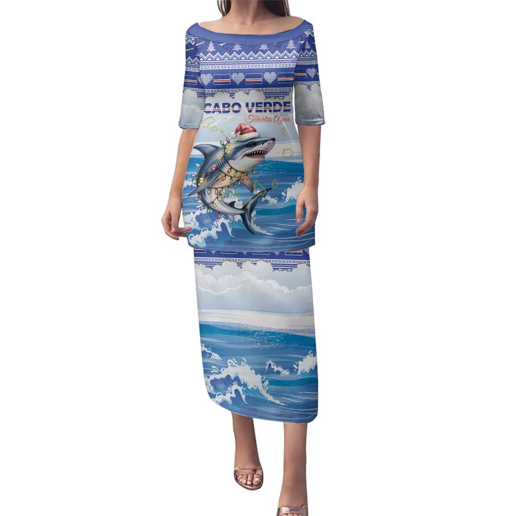 Personalized Cape Verde Football Christmas Family Matching Puletasi and Hawaiian Shirt Feliz Natal Tubaroes Azuis - Wonder Print Shop