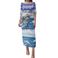 Personalized Cape Verde Football Christmas Family Matching Puletasi and Hawaiian Shirt Feliz Natal Tubaroes Azuis - Wonder Print Shop