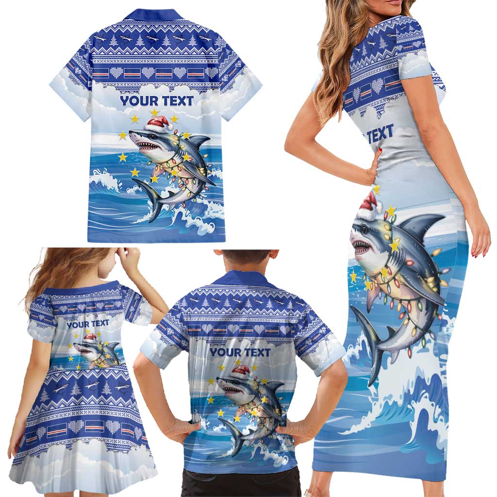 Personalized Cape Verde Football Christmas Family Matching Short Sleeve Bodycon Dress and Hawaiian Shirt Feliz Natal Tubaroes Azuis - Wonder Print Shop