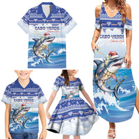Personalized Cape Verde Football Christmas Family Matching Summer Maxi Dress and Hawaiian Shirt Feliz Natal Tubaroes Azuis - Wonder Print Shop