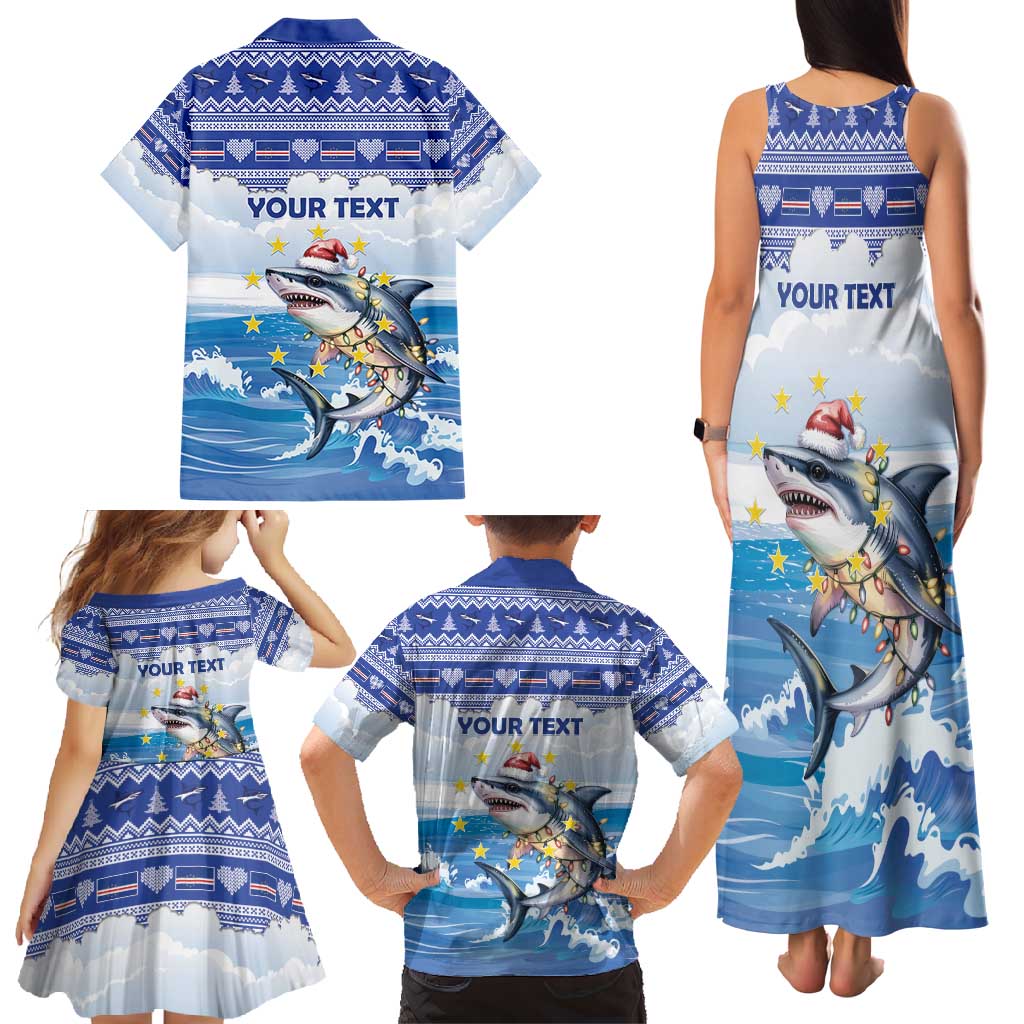 Personalized Cape Verde Football Christmas Family Matching Tank Maxi Dress and Hawaiian Shirt Feliz Natal Tubaroes Azuis - Wonder Print Shop