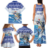 Personalized Cape Verde Football Christmas Family Matching Tank Maxi Dress and Hawaiian Shirt Feliz Natal Tubaroes Azuis - Wonder Print Shop