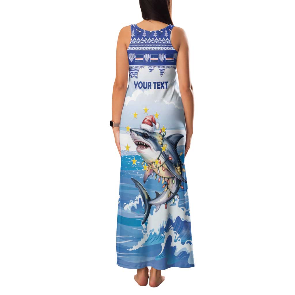 Personalized Cape Verde Football Christmas Family Matching Tank Maxi Dress and Hawaiian Shirt Feliz Natal Tubaroes Azuis - Wonder Print Shop