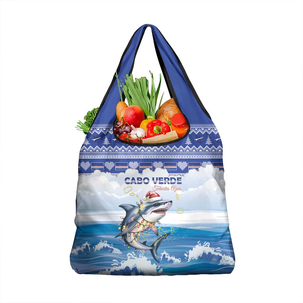 Cape Verde Football Christmas Grocery Bag Feliz Natal Tubaroes Azuis - Wonder Print Shop