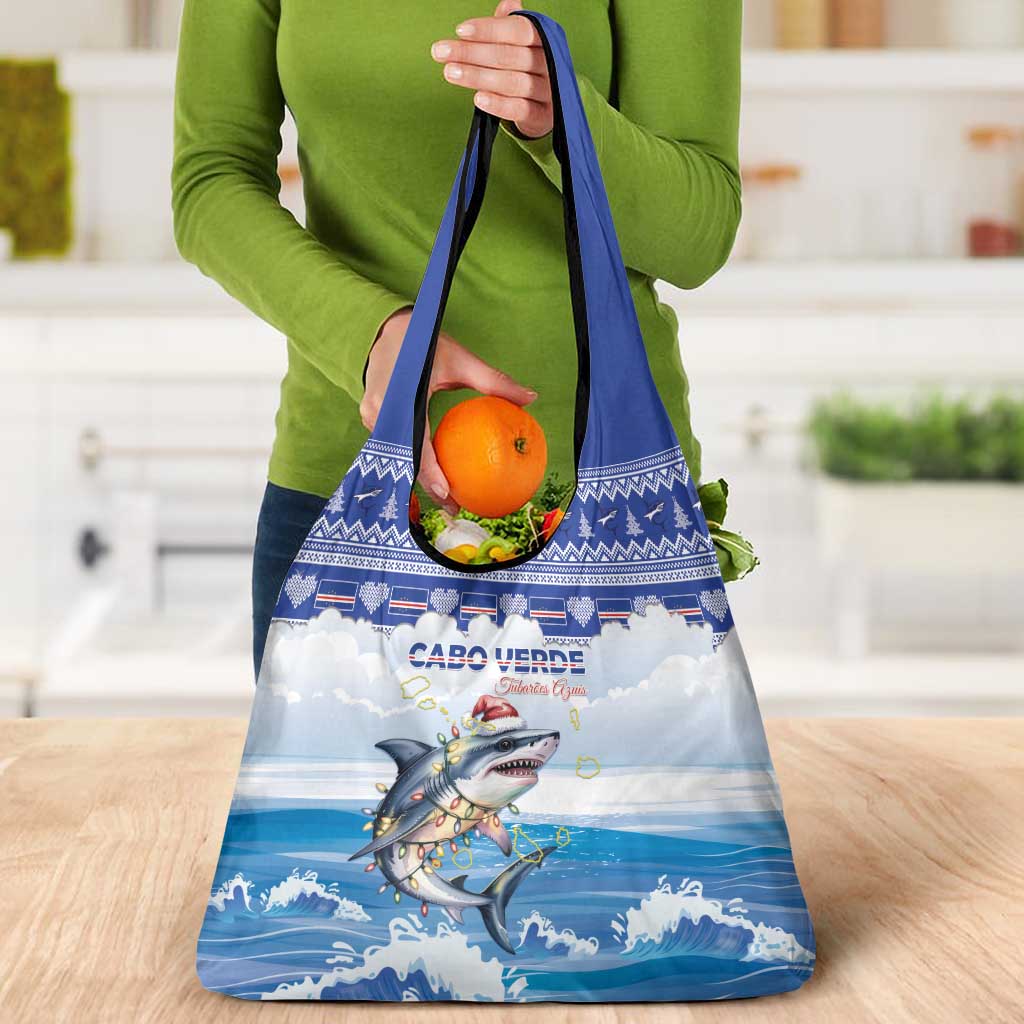 Cape Verde Football Christmas Grocery Bag Feliz Natal Tubaroes Azuis - Wonder Print Shop