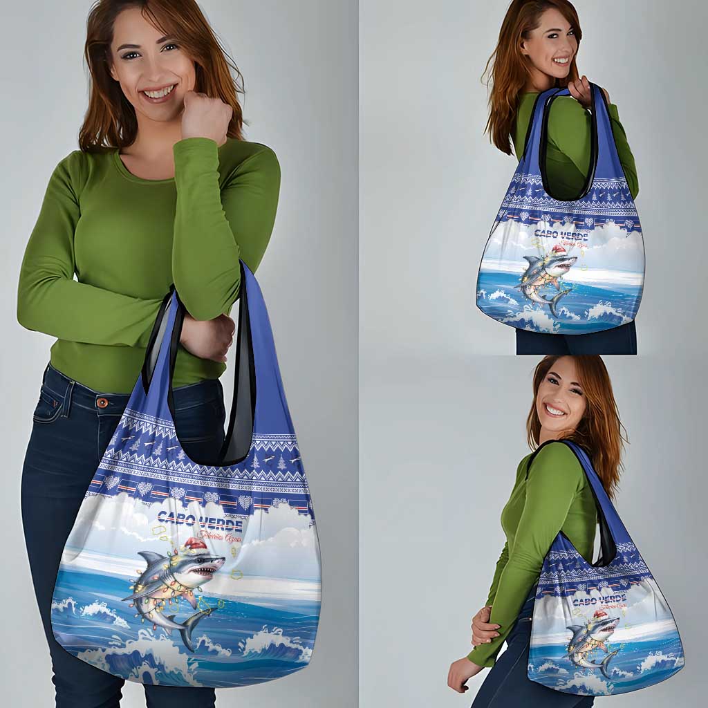 Cape Verde Football Christmas Grocery Bag Feliz Natal Tubaroes Azuis - Wonder Print Shop
