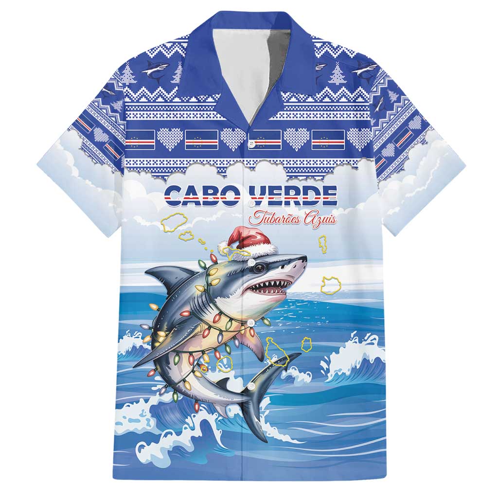 Personalized Cape Verde Football Christmas Hawaiian Shirt Feliz Natal Tubaroes Azuis - Wonder Print Shop