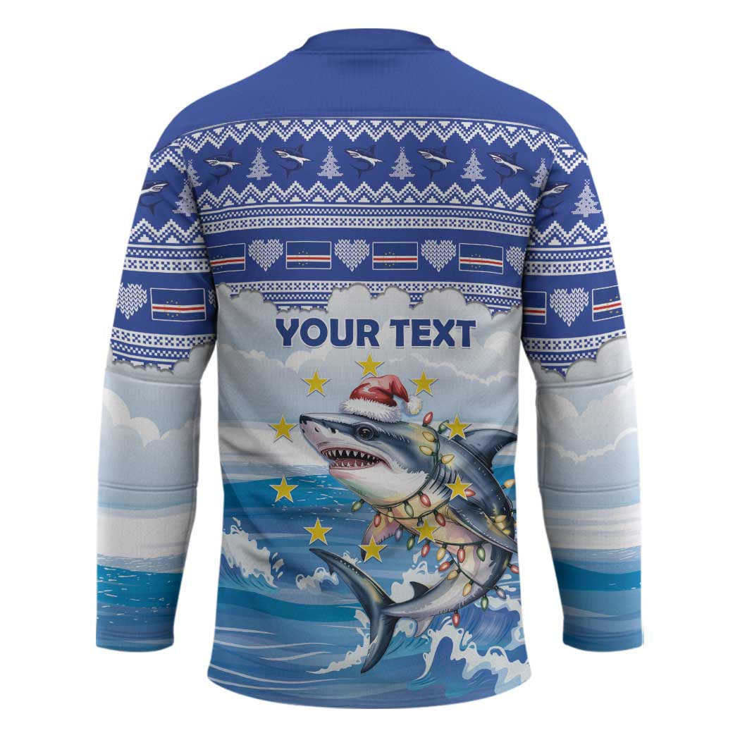 Personalized Cape Verde Football Christmas Hockey Jersey Feliz Natal Tubaroes Azuis - Wonder Print Shop