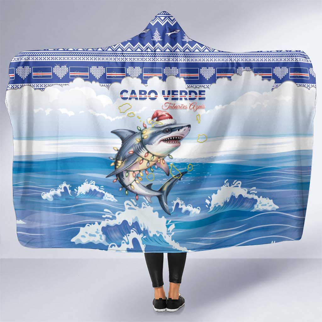 Cape Verde Football Christmas Hooded Blanket Feliz Natal Tubaroes Azuis - Wonder Print Shop