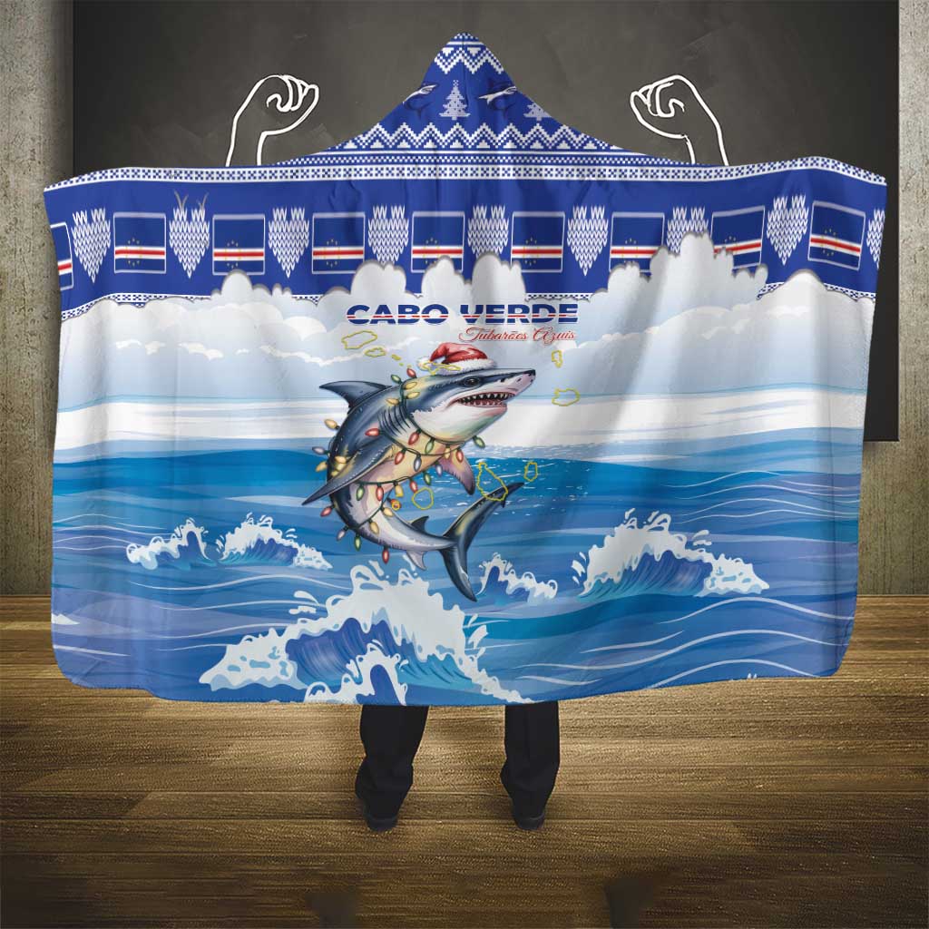 Cape Verde Football Christmas Hooded Blanket Feliz Natal Tubaroes Azuis - Wonder Print Shop