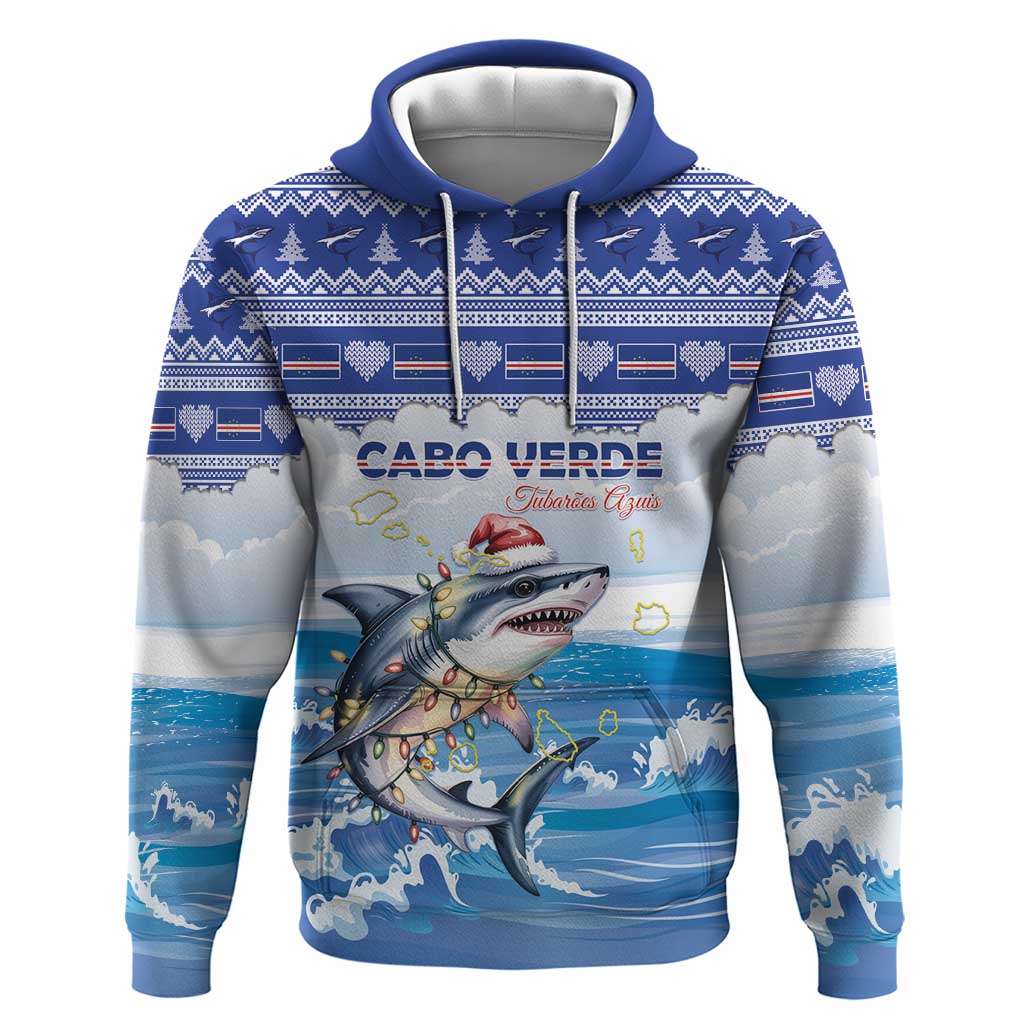 Personalized Cape Verde Football Christmas Hoodie Feliz Natal Tubaroes Azuis - Wonder Print Shop