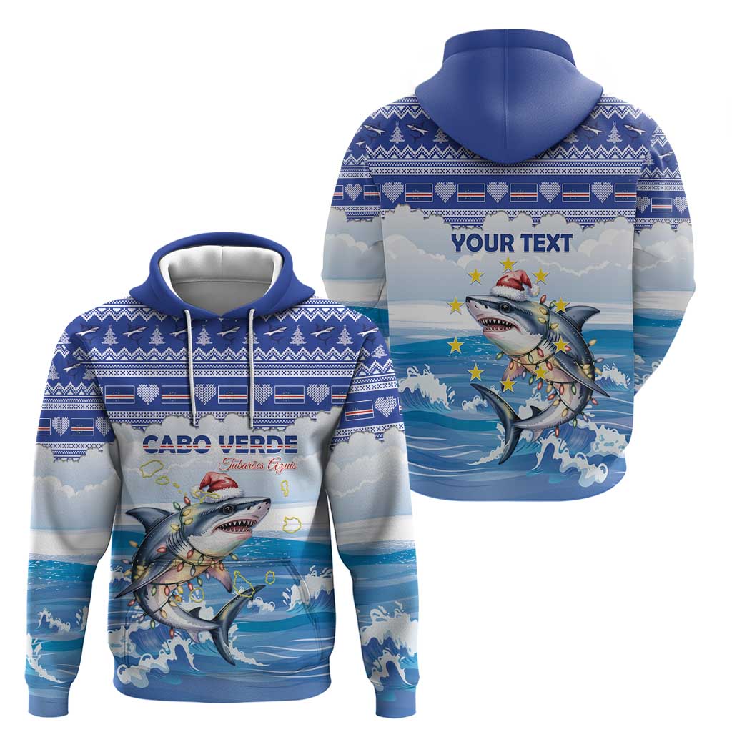 Personalized Cape Verde Football Christmas Hoodie Feliz Natal Tubaroes Azuis - Wonder Print Shop