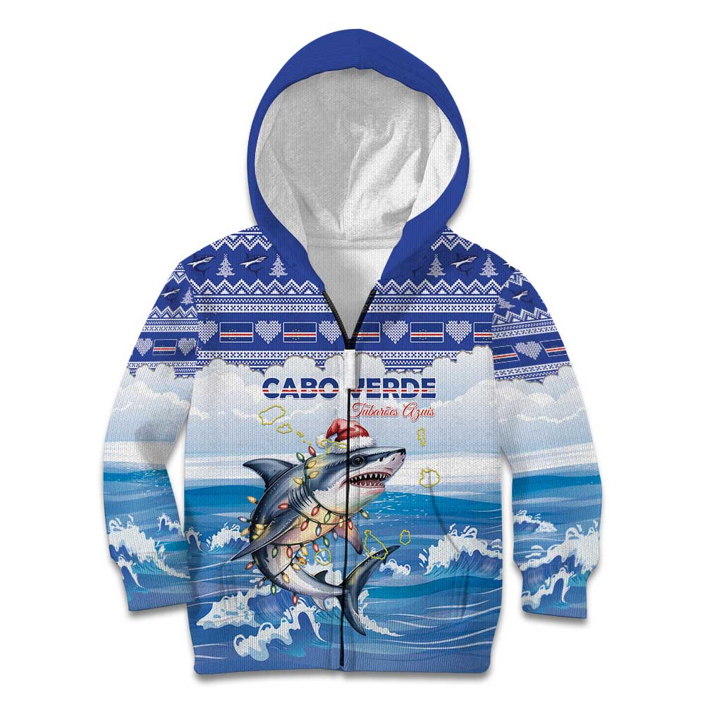 Personalized Cape Verde Football Christmas Kid Hoodie Feliz Natal Tubaroes Azuis - Wonder Print Shop