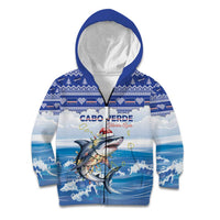 Personalized Cape Verde Football Christmas Kid Hoodie Feliz Natal Tubaroes Azuis - Wonder Print Shop