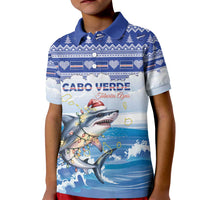 Personalized Cape Verde Football Christmas Kid Polo Shirt Feliz Natal Tubaroes Azuis - Wonder Print Shop