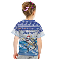 Personalized Cape Verde Football Christmas Kid T Shirt Feliz Natal Tubaroes Azuis - Wonder Print Shop