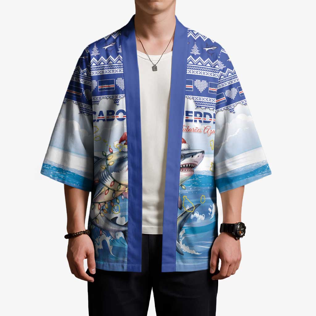 Personalized Cape Verde Football Christmas Kimono Feliz Natal Tubaroes Azuis - Wonder Print Shop