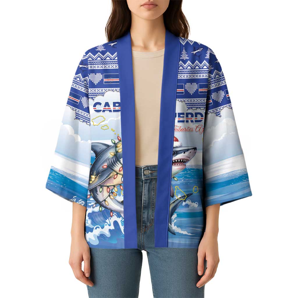 Personalized Cape Verde Football Christmas Kimono Feliz Natal Tubaroes Azuis - Wonder Print Shop