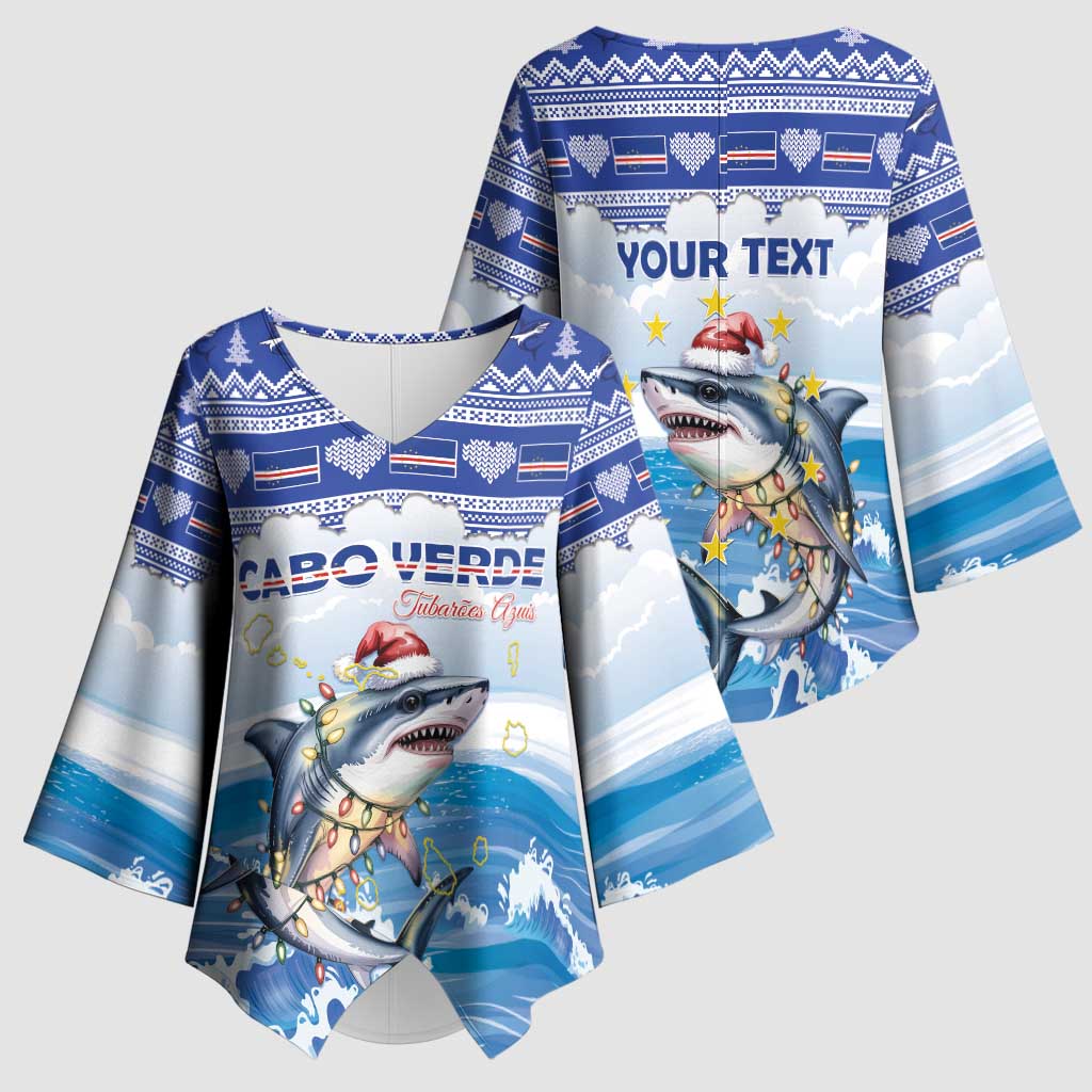 Personalized Cape Verde Football Christmas Kimono Sleeve Blouse Feliz Natal Tubaroes Azuis - Wonder Print Shop
