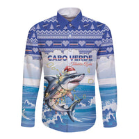 Personalized Cape Verde Football Christmas Long Sleeve Button Shirt Feliz Natal Tubaroes Azuis - Wonder Print Shop