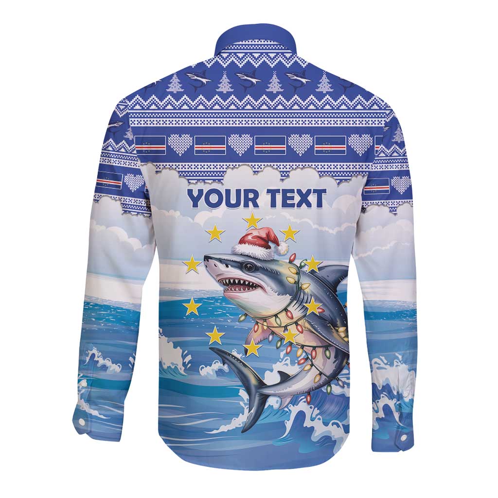 Personalized Cape Verde Football Christmas Long Sleeve Button Shirt Feliz Natal Tubaroes Azuis - Wonder Print Shop