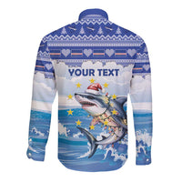 Personalized Cape Verde Football Christmas Long Sleeve Button Shirt Feliz Natal Tubaroes Azuis - Wonder Print Shop