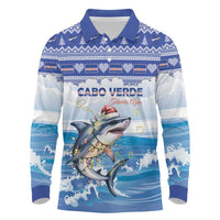 Personalized Cape Verde Football Christmas Long Sleeve Polo Shirt Feliz Natal Tubaroes Azuis - Wonder Print Shop