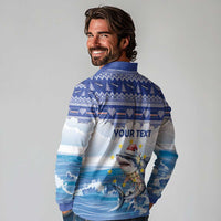 Personalized Cape Verde Football Christmas Long Sleeve Polo Shirt Feliz Natal Tubaroes Azuis - Wonder Print Shop