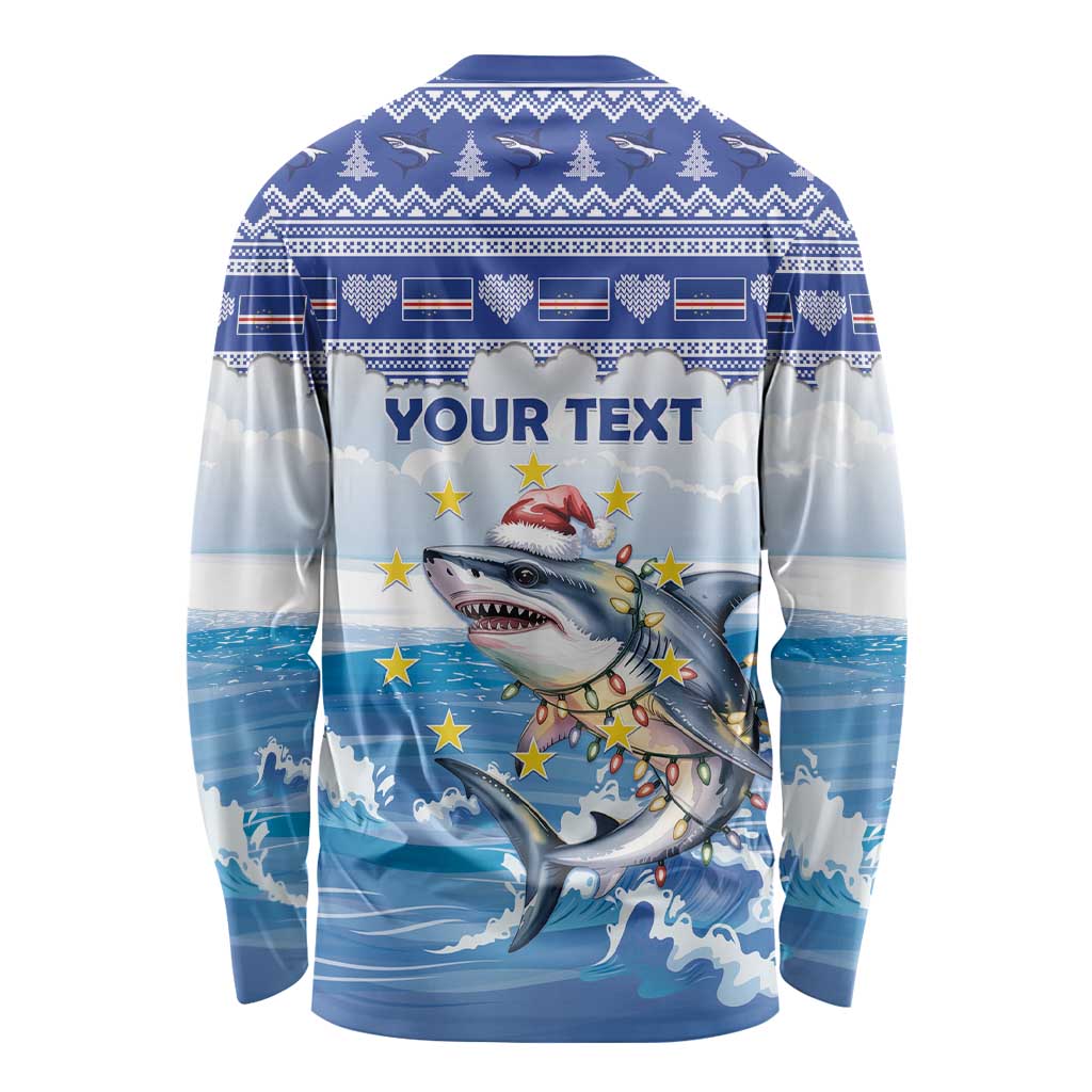 Personalized Cape Verde Football Christmas Long Sleeve Shirt Feliz Natal Tubaroes Azuis - Wonder Print Shop