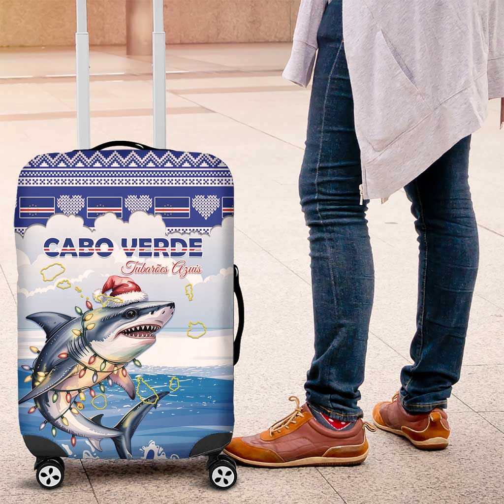 Cape Verde Football Christmas Luggage Cover Feliz Natal Tubaroes Azuis - Wonder Print Shop