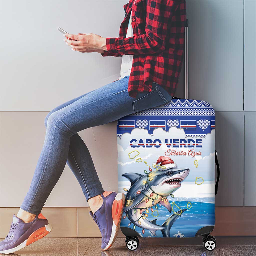 Cape Verde Football Christmas Luggage Cover Feliz Natal Tubaroes Azuis - Wonder Print Shop