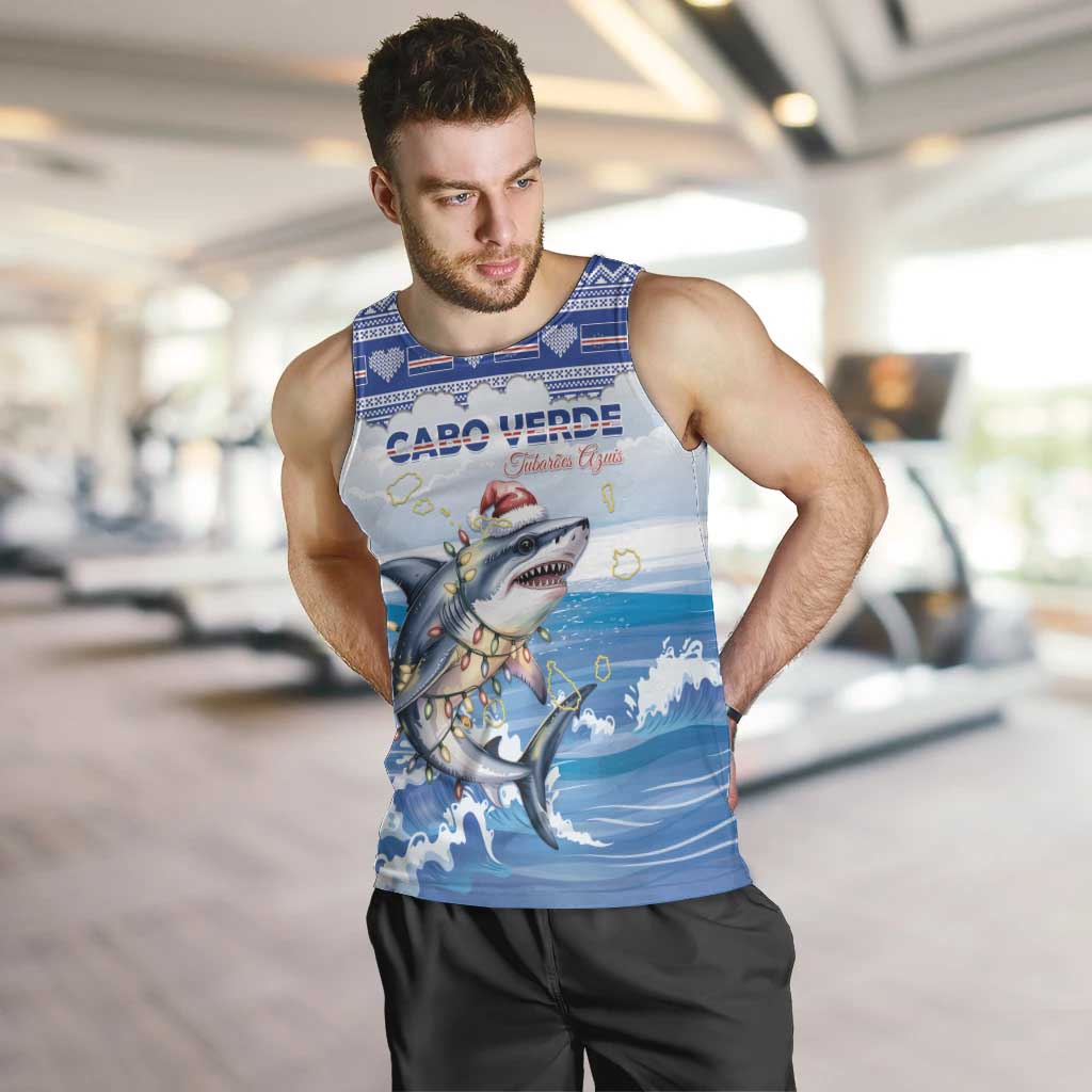 Personalized Cape Verde Football Christmas Men Tank Top Feliz Natal Tubaroes Azuis - Wonder Print Shop