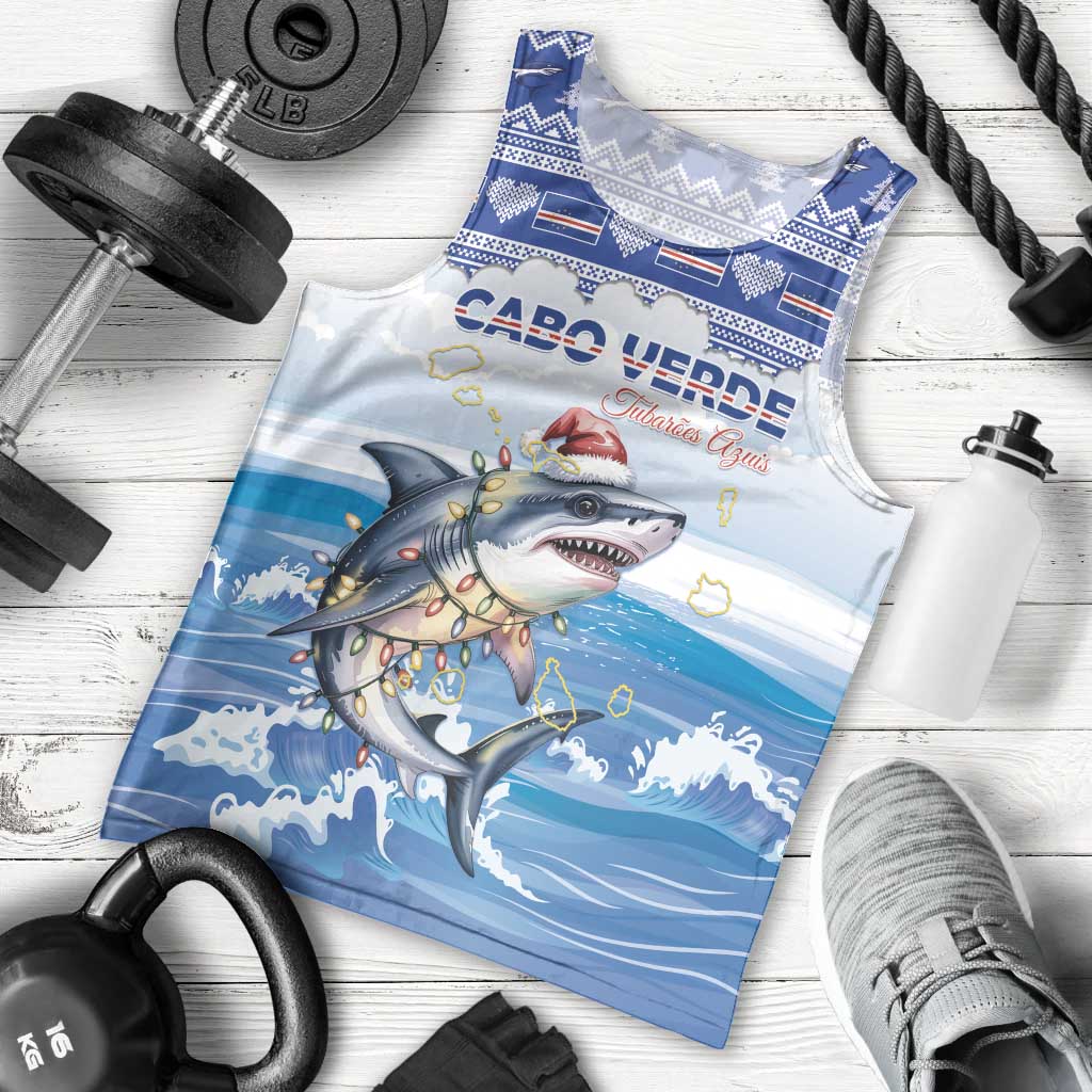 Personalized Cape Verde Football Christmas Men Tank Top Feliz Natal Tubaroes Azuis - Wonder Print Shop