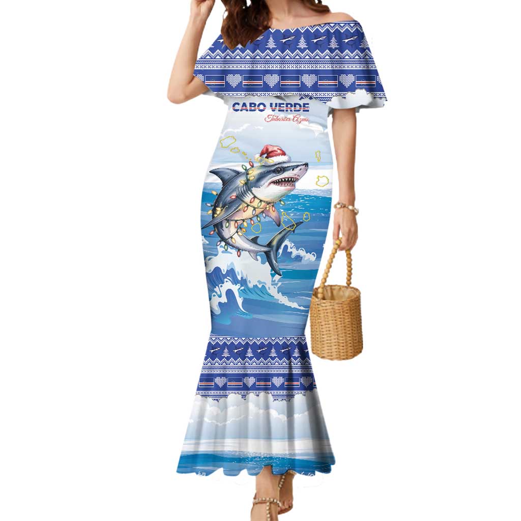 Personalized Cape Verde Football Christmas Mermaid Dress Feliz Natal Tubaroes Azuis - Wonder Print Shop