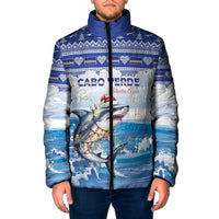 Personalized Cape Verde Football Christmas Padded Jacket Feliz Natal Tubaroes Azuis - Wonder Print Shop