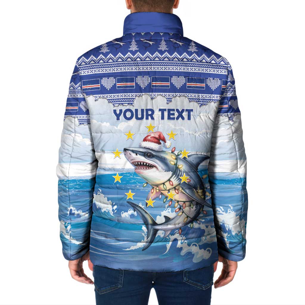 Personalized Cape Verde Football Christmas Padded Jacket Feliz Natal Tubaroes Azuis - Wonder Print Shop