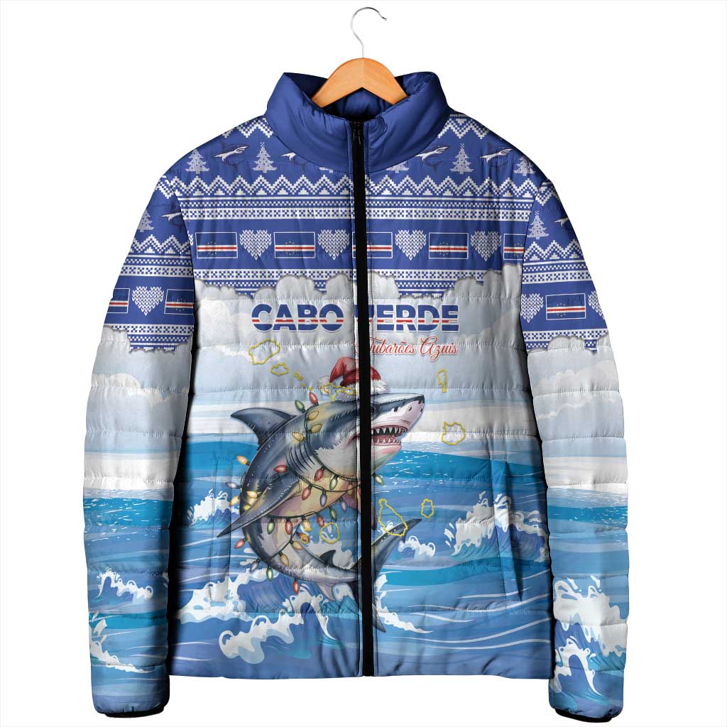 Personalized Cape Verde Football Christmas Padded Jacket Feliz Natal Tubaroes Azuis - Wonder Print Shop