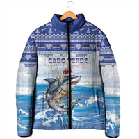 Personalized Cape Verde Football Christmas Padded Jacket Feliz Natal Tubaroes Azuis - Wonder Print Shop