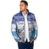 Personalized Cape Verde Football Christmas Padded Jacket Feliz Natal Tubaroes Azuis - Wonder Print Shop