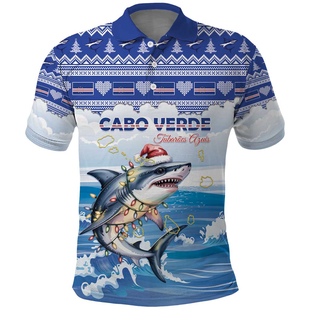Personalized Cape Verde Football Christmas Polo Shirt Feliz Natal Tubaroes Azuis - Wonder Print Shop