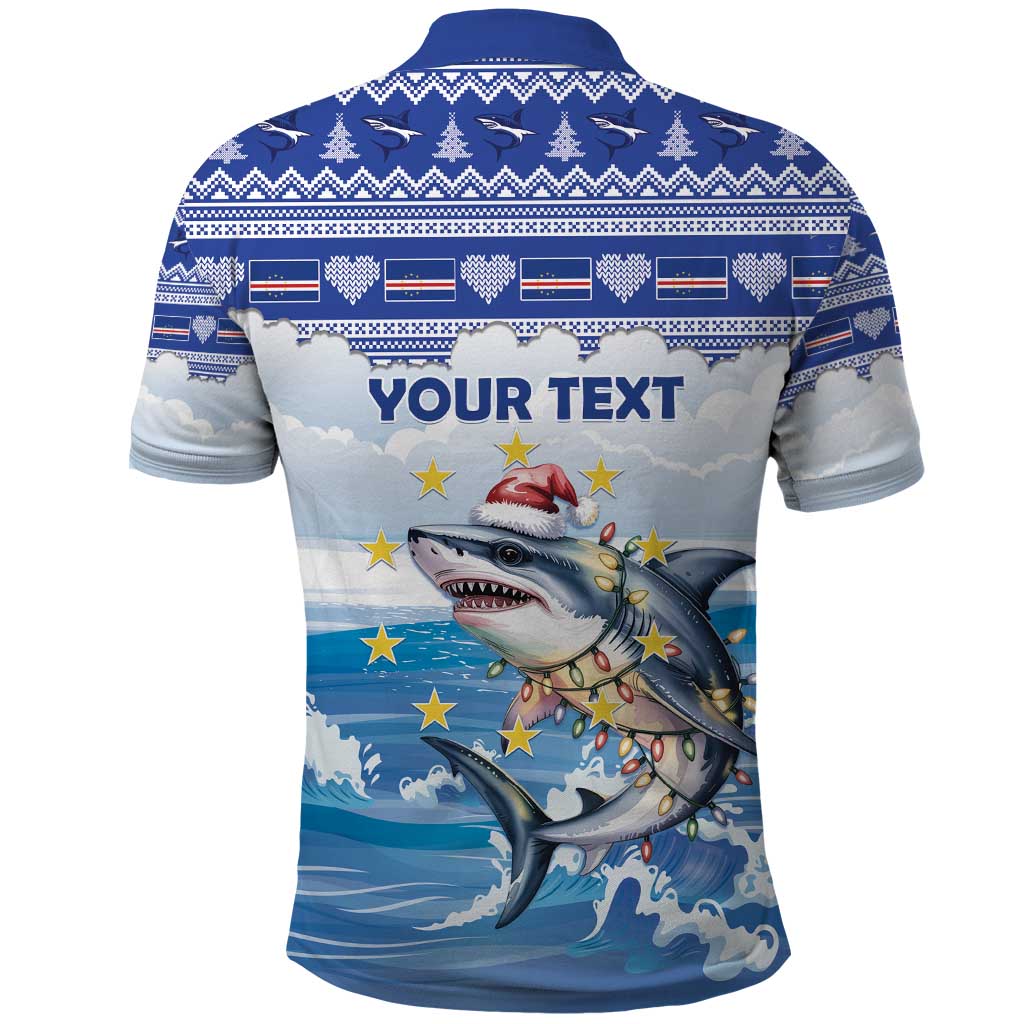Personalized Cape Verde Football Christmas Polo Shirt Feliz Natal Tubaroes Azuis - Wonder Print Shop